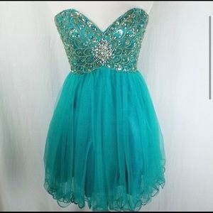 Camille la Vie Turquoise Strapless Cocktail Dress Size 10